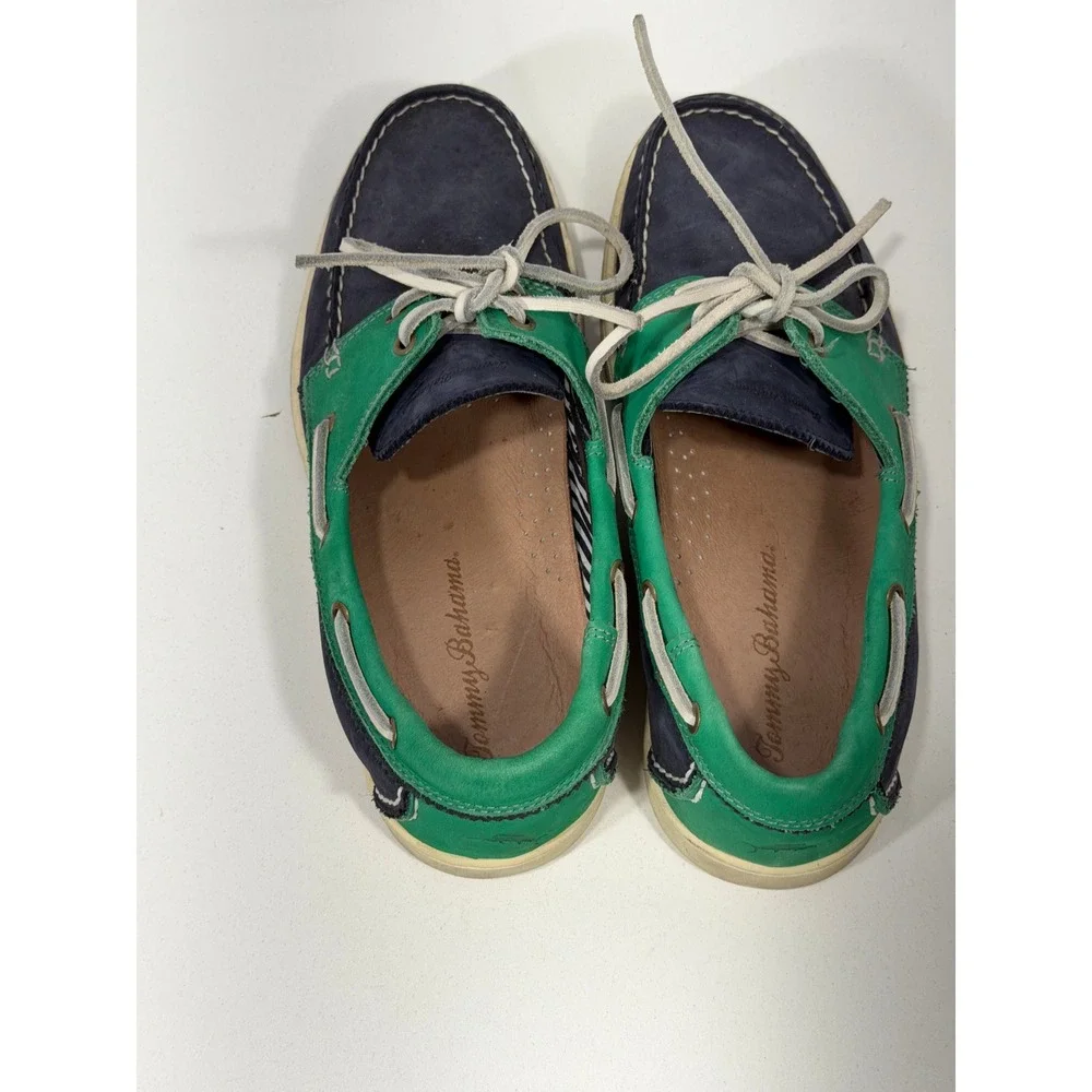 Tommy Bahama Arlington Mens 11M Navy Green Leather Boat Shoes TFM00149-220